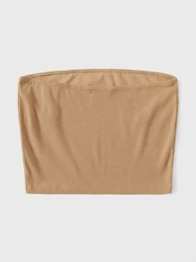 SHEIN EZwear Ribbed Cropped Tube Top - Khaki - View 2