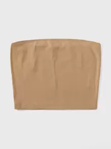 SHEIN EZwear Ribbed Cropped Tube Top - Khaki - View 3