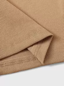 SHEIN EZwear Ribbed Cropped Tube Top - Khaki - View 4