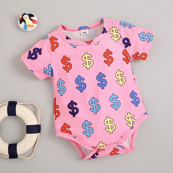 

Baby Girl Allover Print Tee Bodysuit, Pink