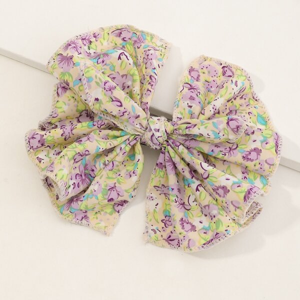 

Flower Print Bow Decor Hair Clip, Multicolor