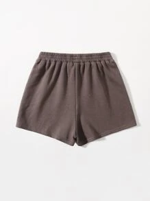 SHEIN Girls Letter Graphic Track Shorts - Coffee Brown - View 2