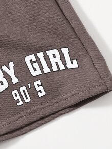 SHEIN Girls Letter Graphic Track Shorts - Coffee Brown - View 4