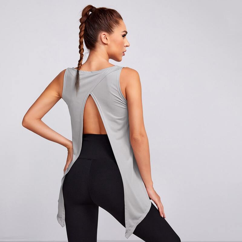 

Split Thigh Back Sports Tank Top, Grey