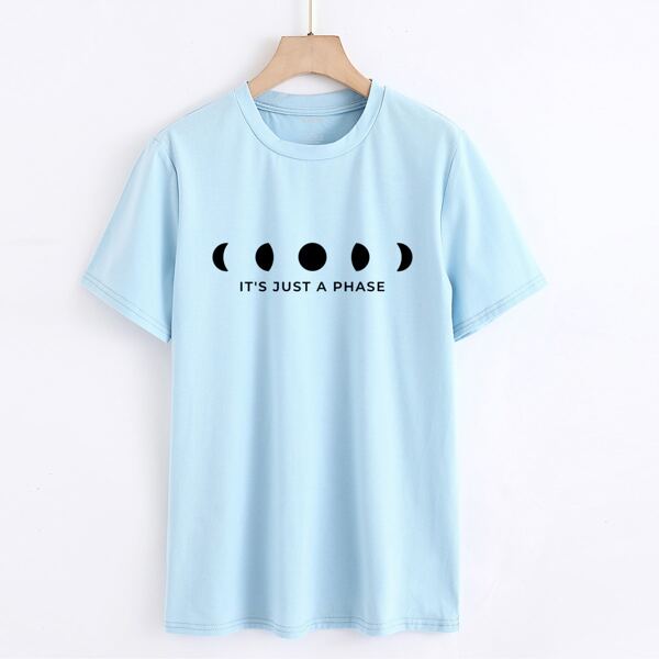

Slogan And Graphic Print Tee, Baby blue