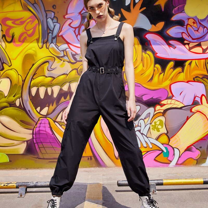 

Solid Jumpsuit With Belt, Black