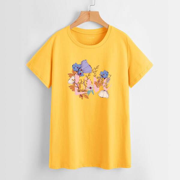 

Flower And Letter Graphic Tee, Yellow