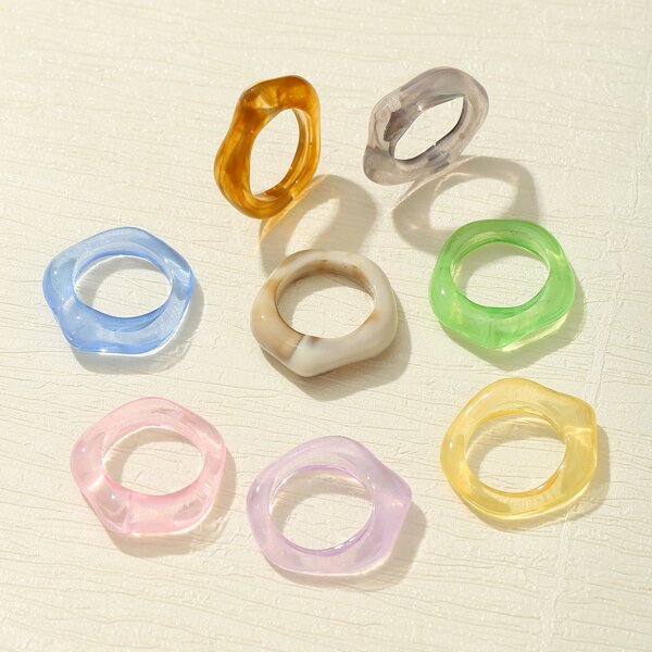 

8pcs Simple Ring, Multicolor