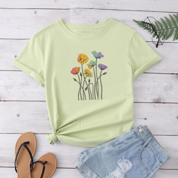 

Floral Print Crew Neck Tee, Mint green