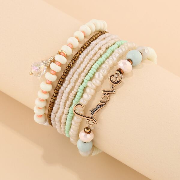 

8pcs Letter Decor Beaded Bracelet, Multicolor