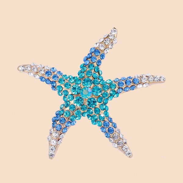 

Rhinestone Starfish Decor Brooch, Blue