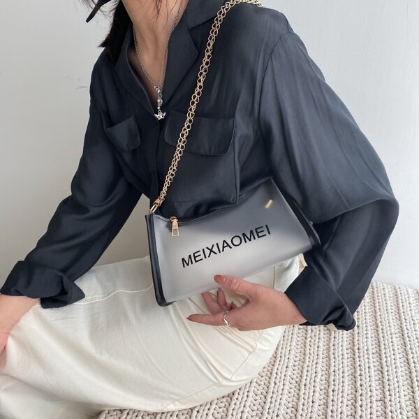 

Clear Chain Shoulder Bag, Black clear