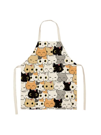 Cartoon Cat Print Apron, Cute Apron For Kitchen