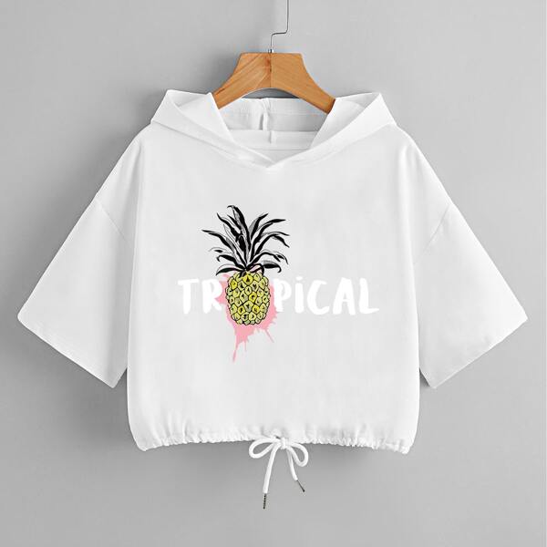 

Pineapple And Letter Graphic Hooded Sweatshirt, White