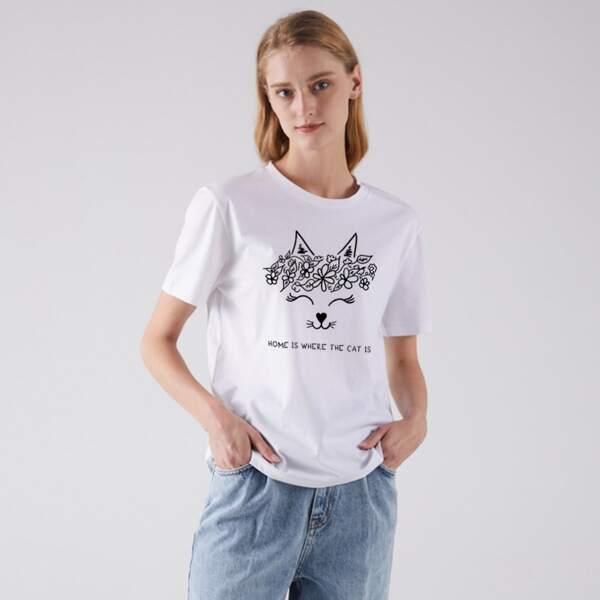 

Cartoon And Slogan Graphic Tee, White