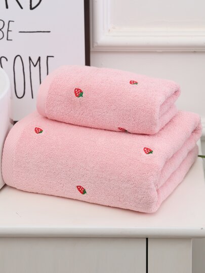 1pc Strawberry Embroidery Bath Towel Or 1pc Face Towel, Pink Soft Towel For Bath Home Bathroom Decor Back To School For Beauty Salon Home Bathroom Shower Towels For Beauty Salon, Hotel Sports,Home Essentials, Towel, Skin Care Bath Towel Sheet