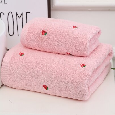 1 khăn tắm thêu hình quả dâu tây hoặc 1 khăn mặt, khăn tắm mềm màu hồng dùng để tắm, trang trí phòng tắm, trở lại trường, cho tiệm làm đẹp, khăn tắm phòng tắm tại nhà, khăn tắm cho tiệm làm đẹp, thể thao khách sạn, đồ dùng thiết yếu trong nhà, khăn tắm, khăn tắm chăm sóc da