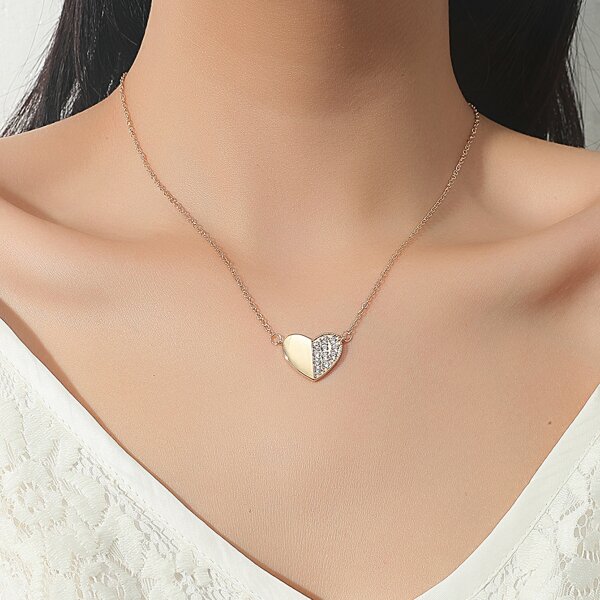 

Rhinestone Heart Charm Necklace, Gold