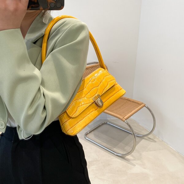 

Croc Embossed Push Lock Shoulder Bag, Yellow