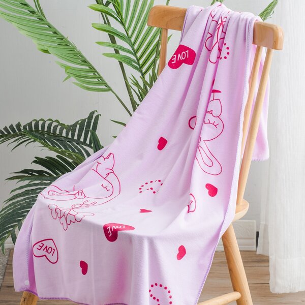 

Cartoon Rabbit Print Wearable Bath Towel, Purple