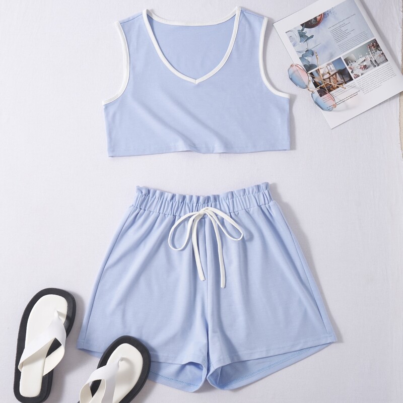 

Ringer Tank Top & Shorts, Blue