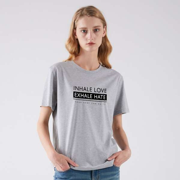 

Slogan Graphic Round Neck Tee, Grey