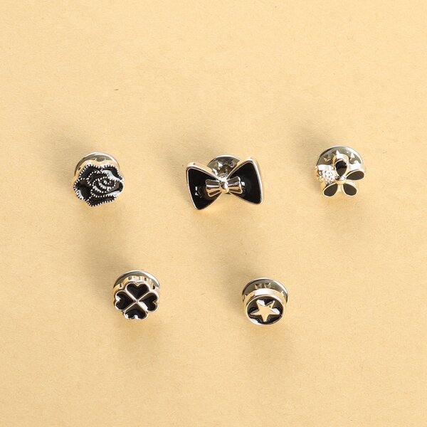 

5pcs Flower Design Brooch, Black
