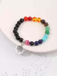 Round Charm Beaded Bracelet - Multicolor - View 1