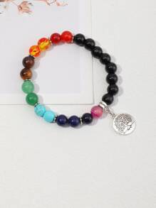 Round Charm Beaded Bracelet - Multicolor - View 2