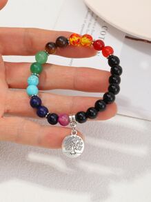 Round Charm Beaded Bracelet - Multicolor - View 5