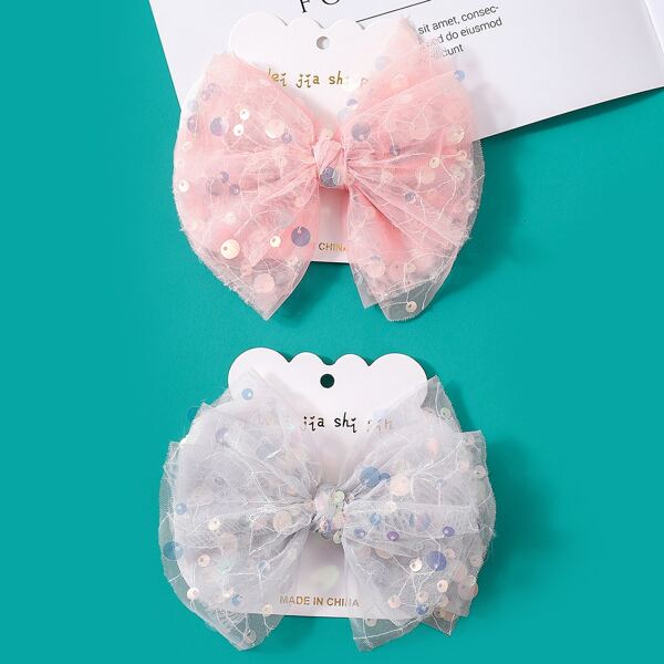 

2pcs Girls Sequin Bow Knot Hair Clip, Multicolor