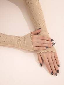1pair Rhinestone Decor Arm Sleeves - Beige - View 2