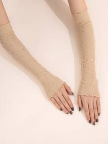 1pair Rhinestone Decor Arm Sleeves - Beige - View 3