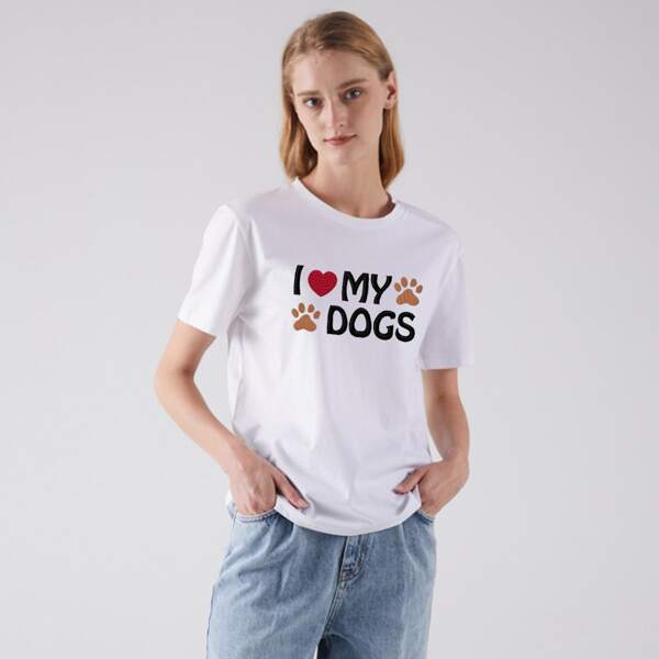 

Slogan And Heart Print Tee, White