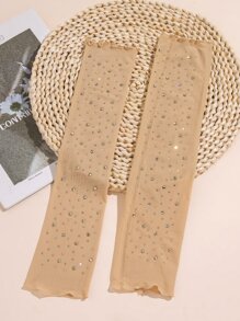 1pair Rhinestone Decor Arm Sleeves - Beige - View 4