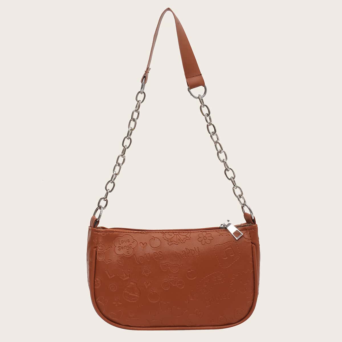 

Cartoon Embossed Baguette Bag, Brown