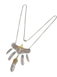 1pc Men's Feather Pendant Necklace - Antique Silver - View 2