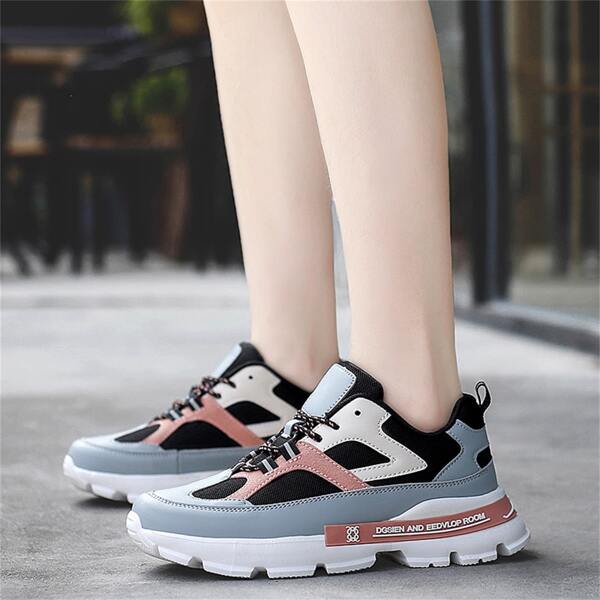 

Letter Graphic Lace Up Front Chunky Mules, Blue