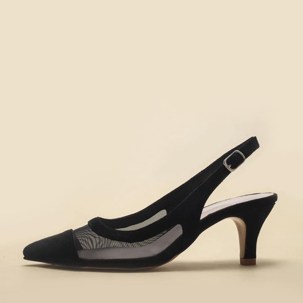 

Contrast Mesh Slingback Pumps, Black