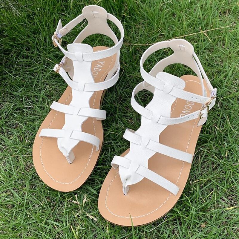 

Solid Ankle Strap Gladiator Sandals, White