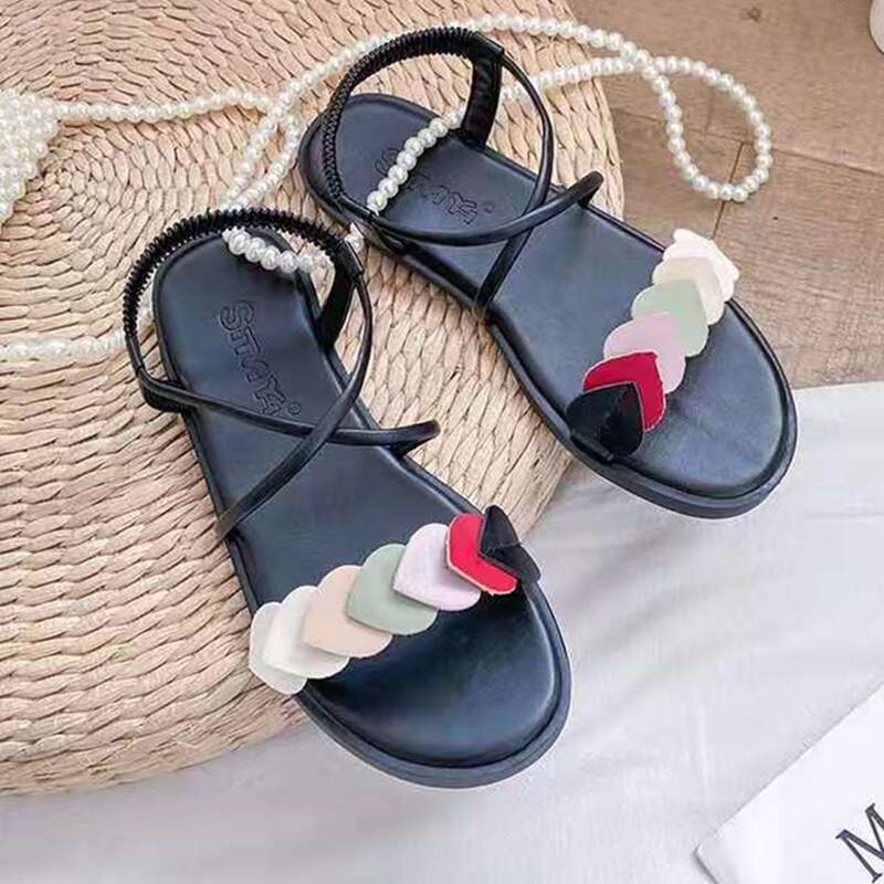 

Heart Criss Cross Flat Sandals, Black