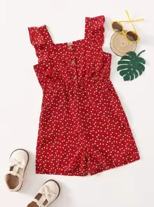 Jumpsuit bé gái Nút Xù Tim Tất cả trên in Boho - Màu Đỏ Sâu - Xem 1