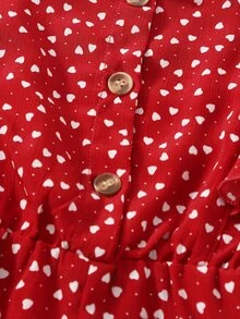 Jumpsuit bé gái Nút Xù Tim Tất cả trên in Boho - Màu Đỏ Sâu - Xem 3