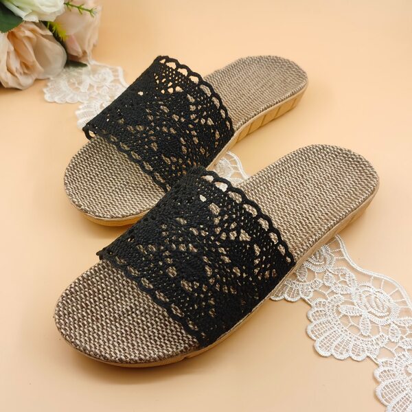 

Lace Panel Slides, Black