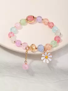 Flower Charm Beaded Bracelet - Multicolor - View 1