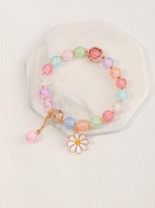 Flower Charm Beaded Bracelet - Multicolor - View 3