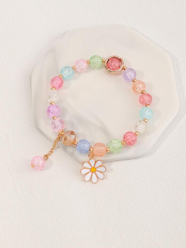 Pulsera Con Cuentas Y Encantos De Flor - Multicolor - Añade 3