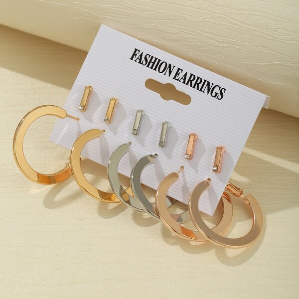 

6pairs Minimalist Earrings, Multicolor