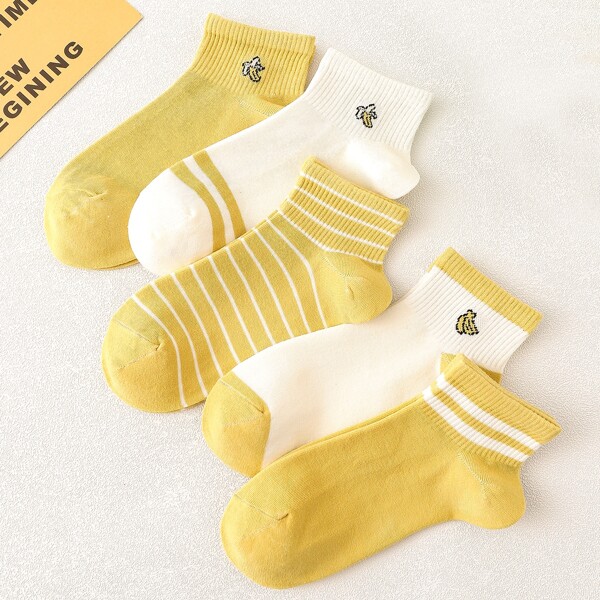 

5pairs Girls Striped Print Socks, Multicolor