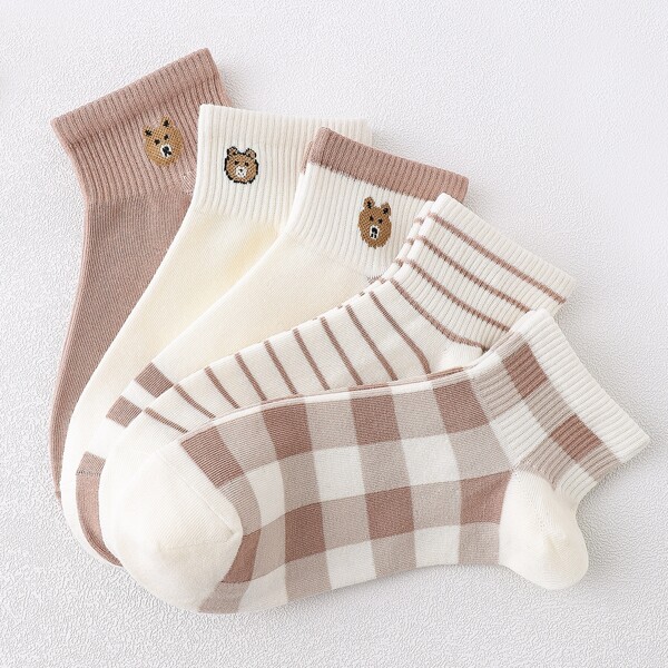 

5pairs Girls Striped Print Socks, Multicolor